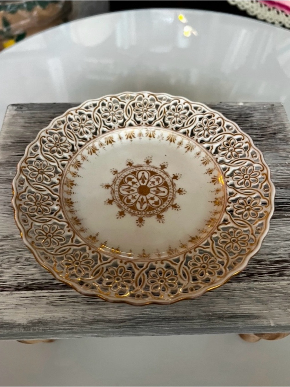 Vintage Johann Havilland Bavaria Gold Lace Plate-Reticulated Floral Dessert Plat